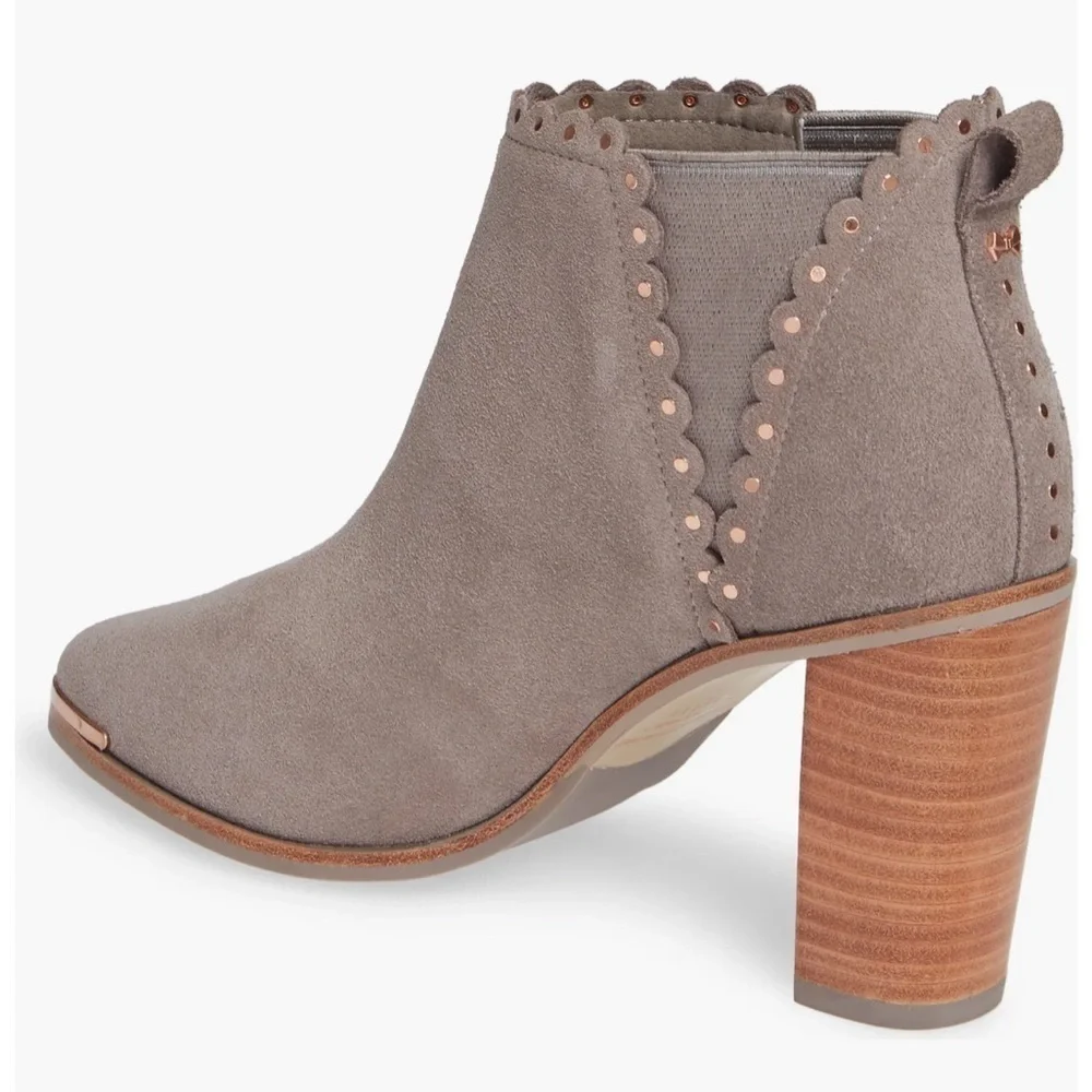 Ted Baker Nurely Scallop Stud Suede Heeled Ankle Bootie